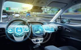 Fully autonomous transportation future smart city concept with AI self-driving cars