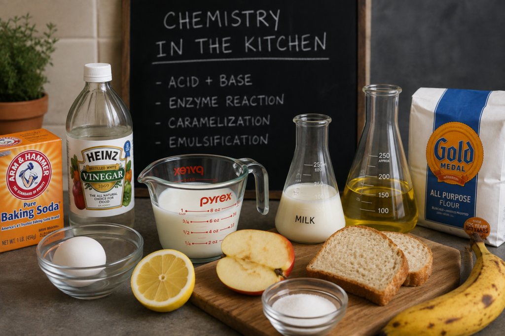 Kitchen table showing everyday foods chemistry experiments in action