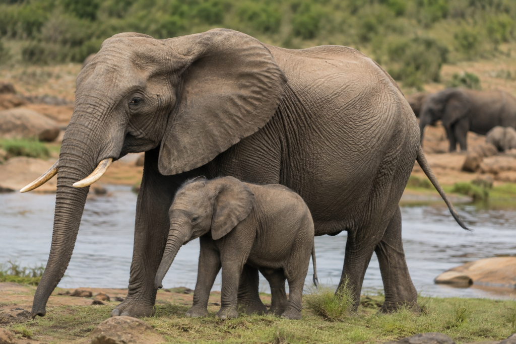 Elephant memory shown through a herd walking together in the wild